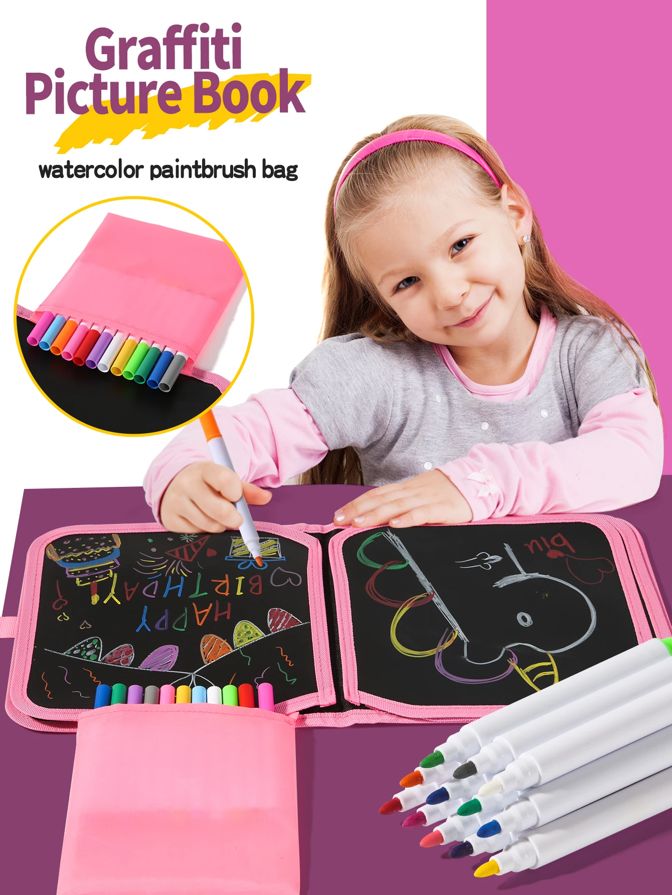 Książka do malowania dla dzieci z motywem króliczka wielkanocnego - wielorazowa, zmywalna, z 12 kolorowymi pisakami, przenośna zabawka edukacyjna na prezent.