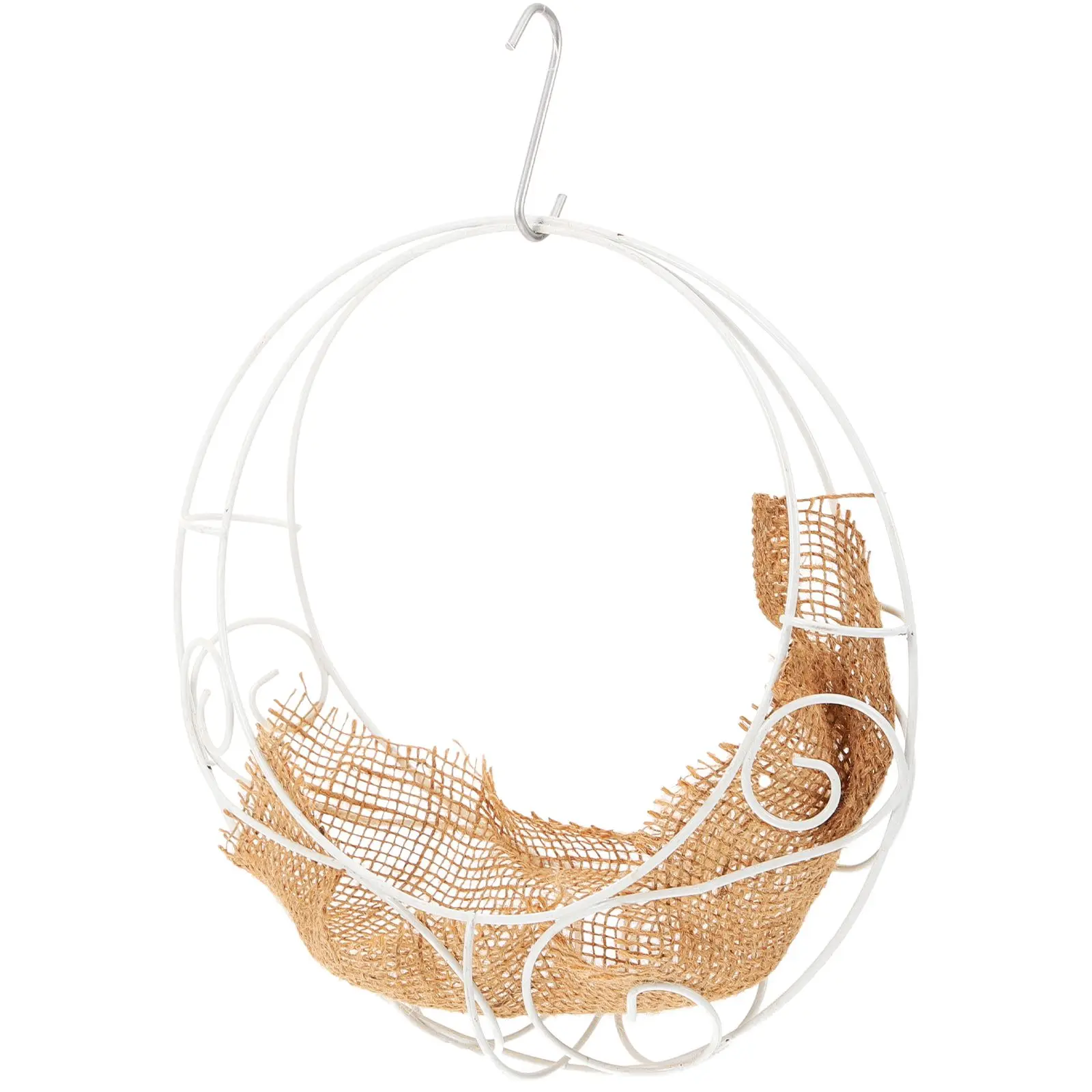 

Iron Wire Planter Leakproof Burlap Moon Shaped Basket Durable Construction Indoor Balcony Flower Container White Office Supply