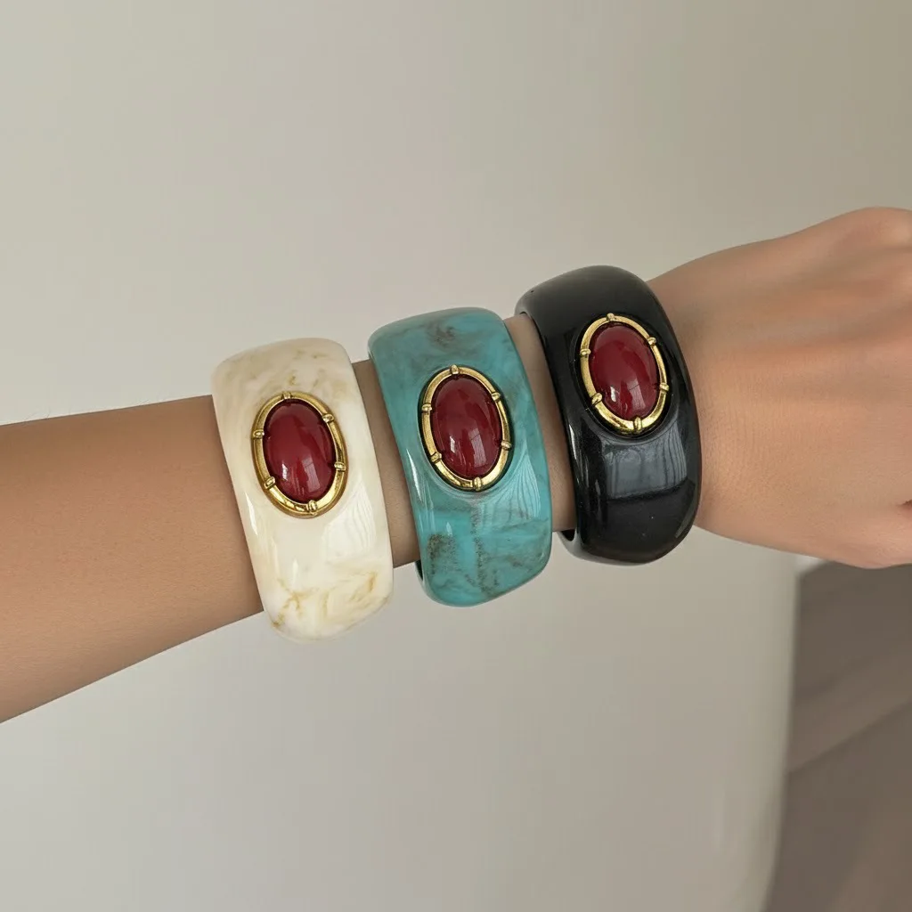 Bangle Wide Bohemian Resort Turquoise Resin Ombre Irregular Micro Inlay for Women Vacation Durable Lightweight Accessory