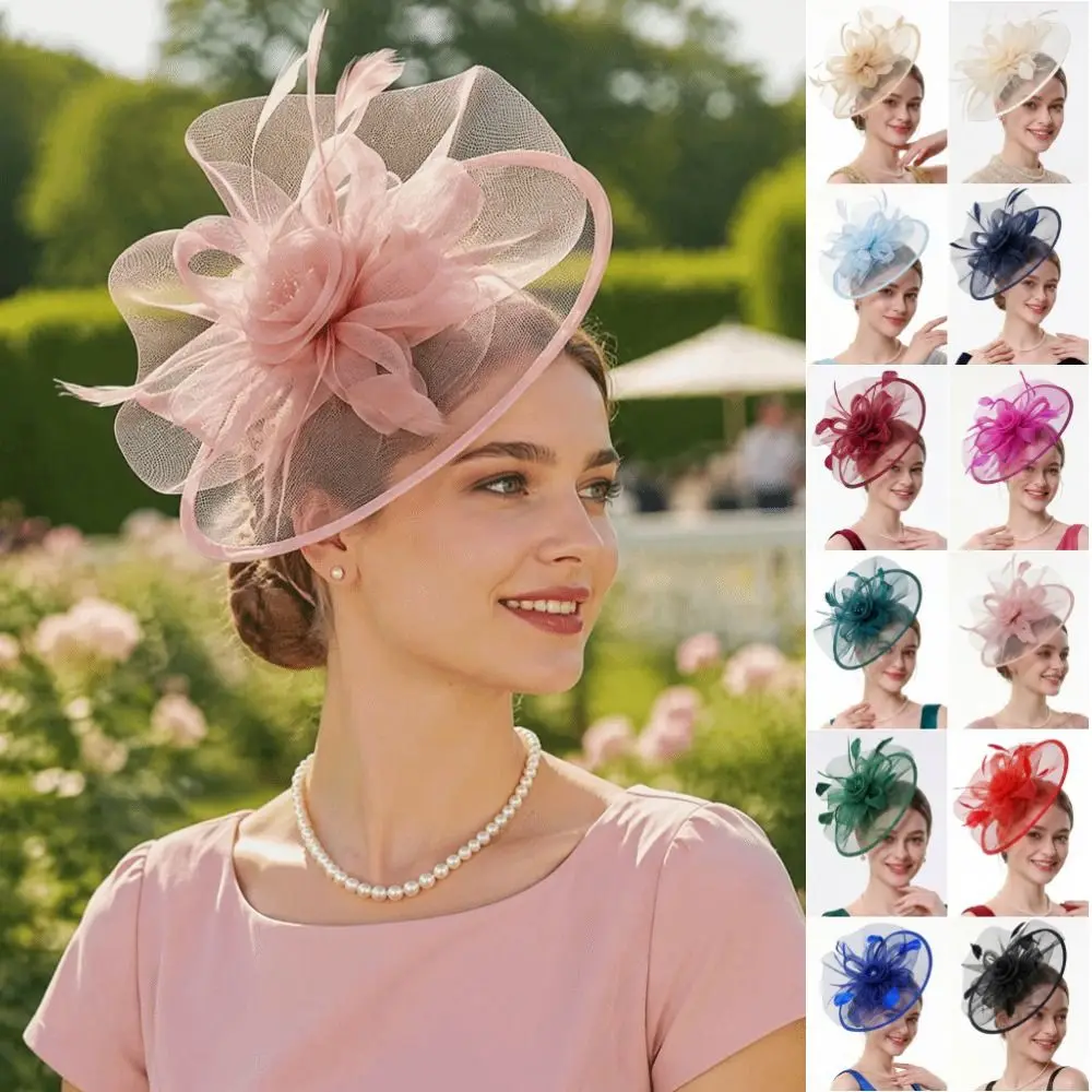 Retro Exquisite Feather Fascinator Hat French Elegant Vintage Kentucky Hat Retro Flower Tea Party Hat Dance Show