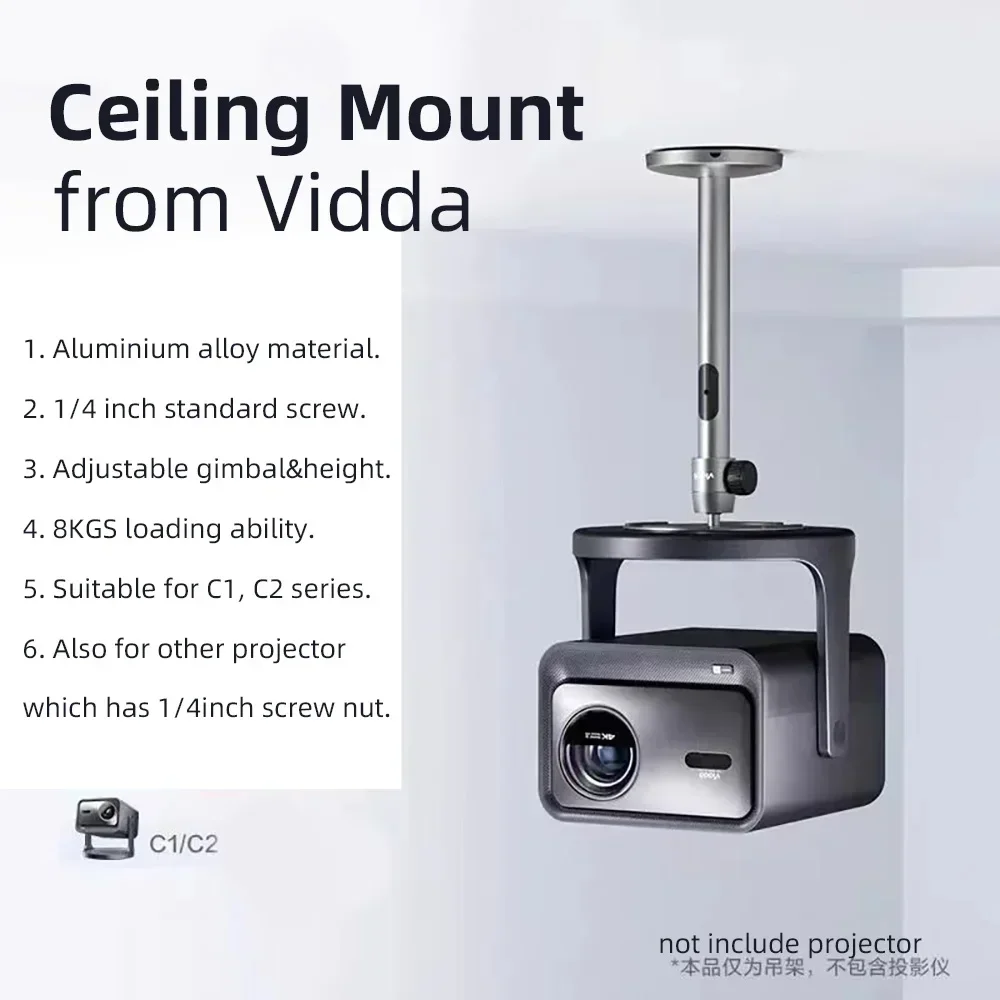 C6 Aluminum Alloy Wall Projector Ceiling Bracket With Heavy Duty Mount Internal Wiring Loading Stable Adjustable Bracket