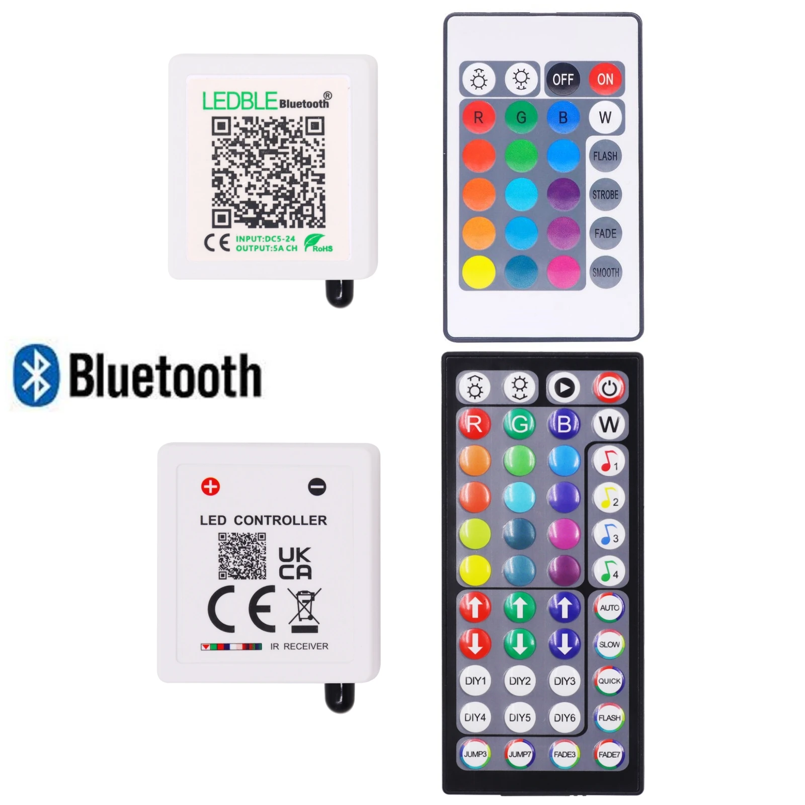 RGB LED Controler Box 1 to 2 Output 24Keys 44Keys IR Remote Bluetooth Dimmer DC5-24V For 3528 5050 Neon LED Strip Lights