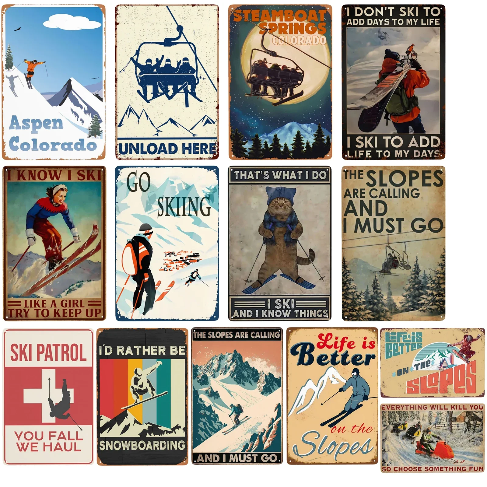 1pc Ski Wall Decor Ski Signs Vintage Ski Party Decorations Ski Poster Ski Metal Tin Sign Ski Lodge Decor Mountain Home Decor Sk