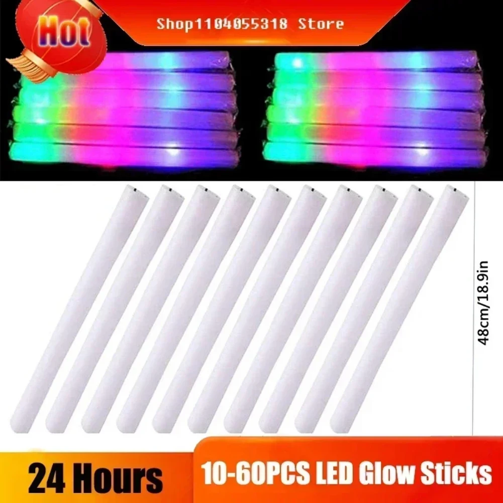 

10/20/30/40/50/60pcs LED Glow Sticks Colorful RGB Glow Foam Stick for Christmas Birthday Wedding Glow in The Dark Party Supplies