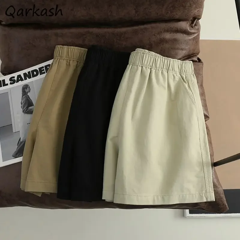 Pantalones cortos informales para mujer, cintura elástica, moda Hipster Harajuku, verano, combina con todo, pierna ancha, Ulzzang, adolescentes, universidad, Vintage, suelto, Simple