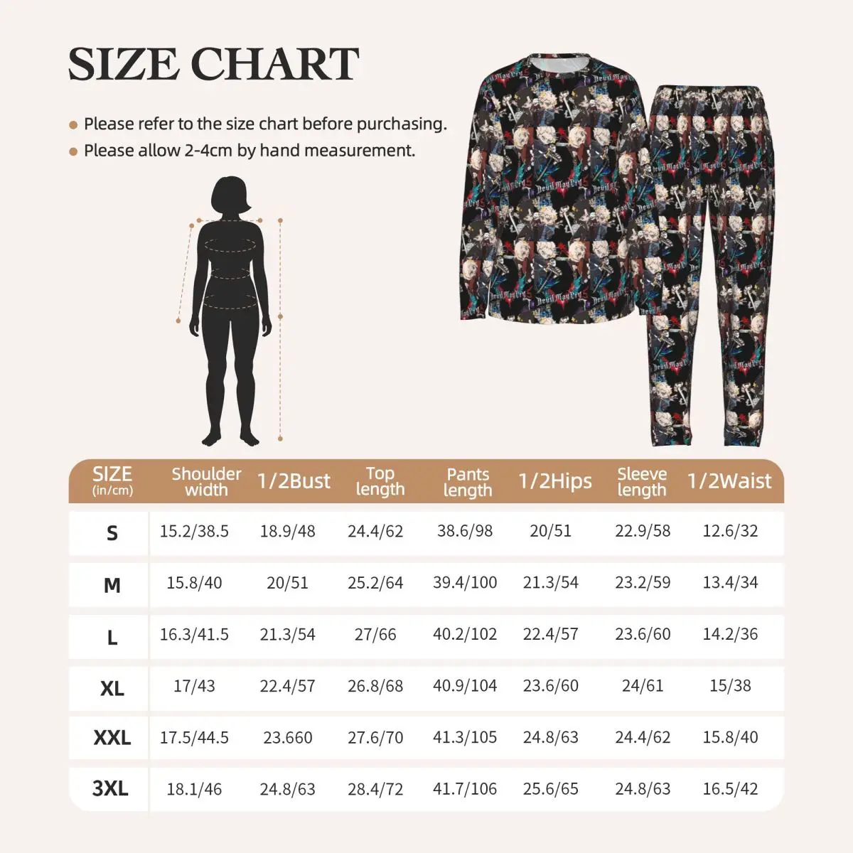 Devil May Cry Game Double Sided Print Round Neck Long Sleeve Nightgowns for Sleeping Sleepshirts Women Loose Pajama Long Pants