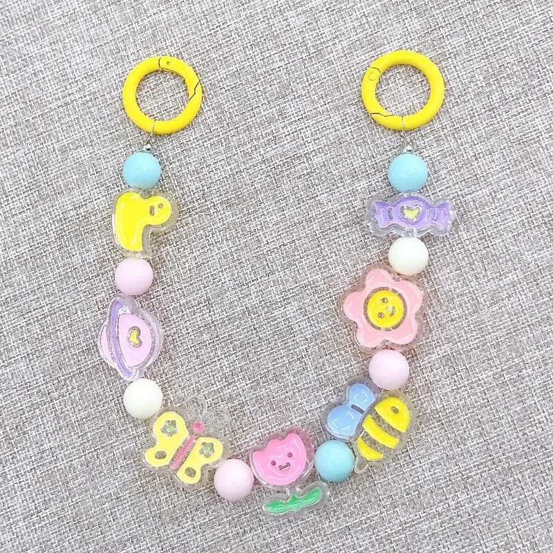 Cordón colgante de acrílico colorido para teléfono móvil, cadena de dibujos animados de flores y animales, joyería para mujer y Niña