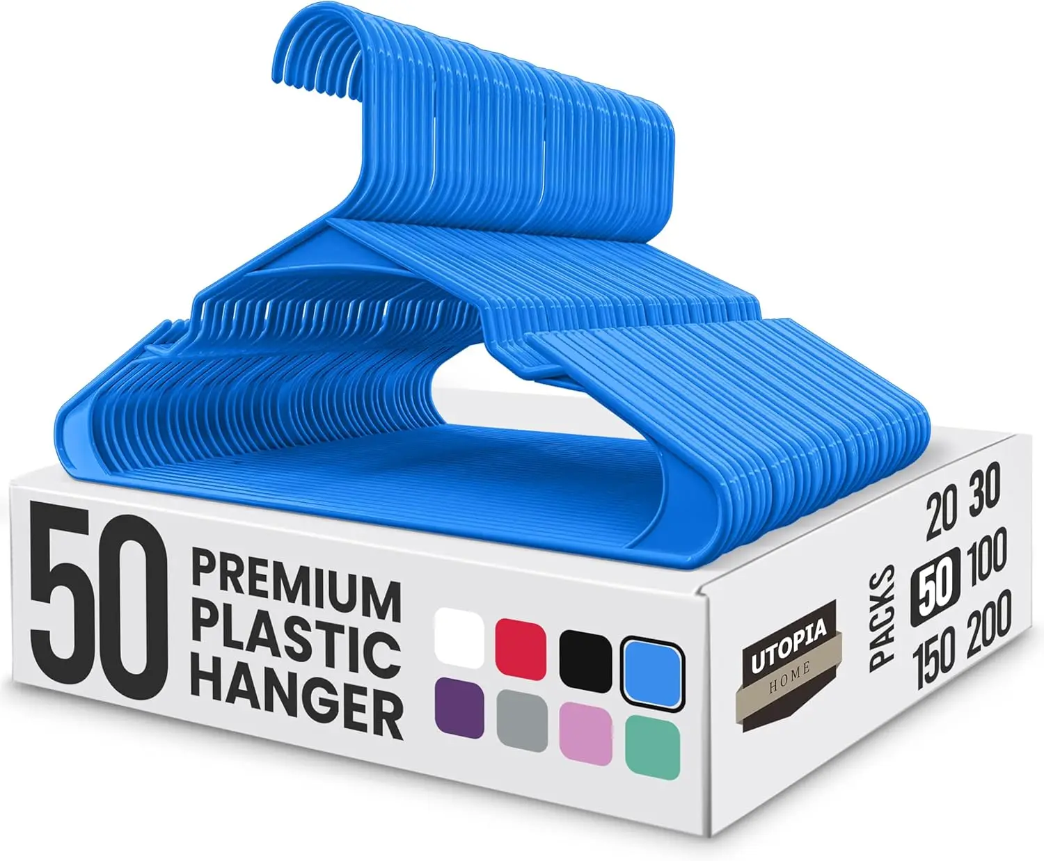 

Набор из 50 пластиковых вешалок с выемками для плеч - прочные, компактные органайзеры для шкафа, синего цвета