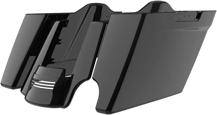 

Motorcycle Vivid Black Stretched Saddlebags Fit for 2014+ Harley Touring - 2 into 1 Exhaust Setup