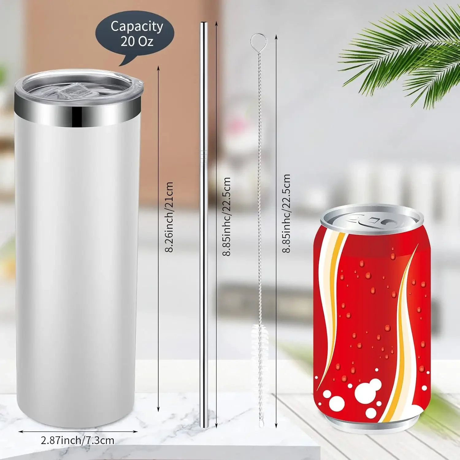 Skinny Tumblers 20 Oz Stainless Steel Tumbler Bulk with Lids and Straws Blank Slim Insulated Cup Double Layer Water Tumbler