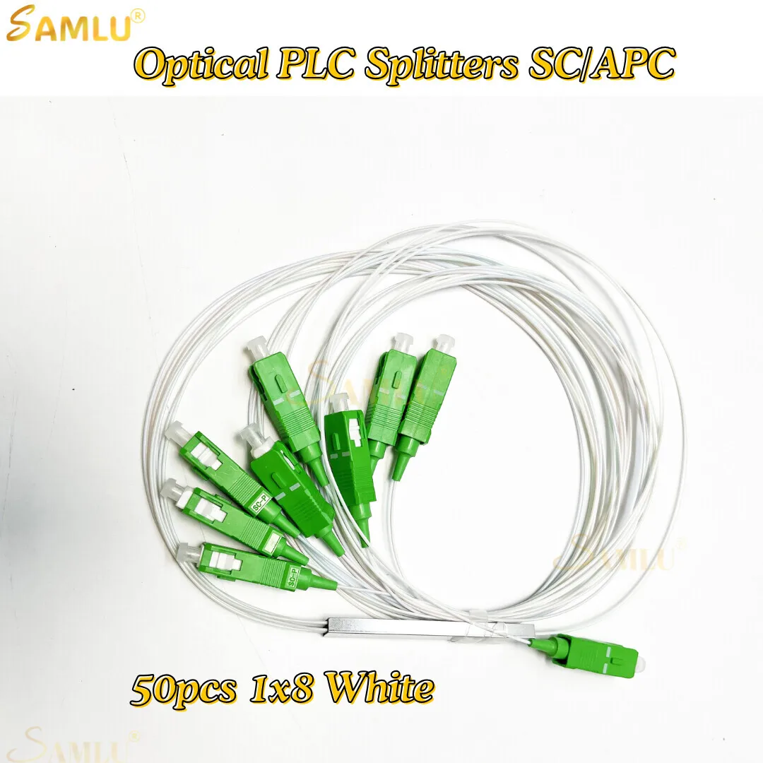 

50PCS 1x8 White PLC Fiber Optical Splitter Mini Module 0.9mm SC APC Singlemode simplex Steel Pipe PLC optical splitter