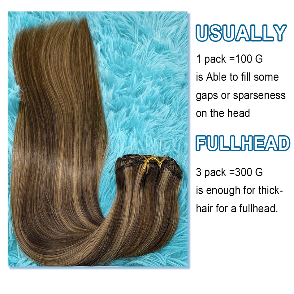 人毛クリップ式エクステ 多色展開 100g クリップ式エクステ 本物の人毛 ストレート レミーヘア 18インチ 6ピース