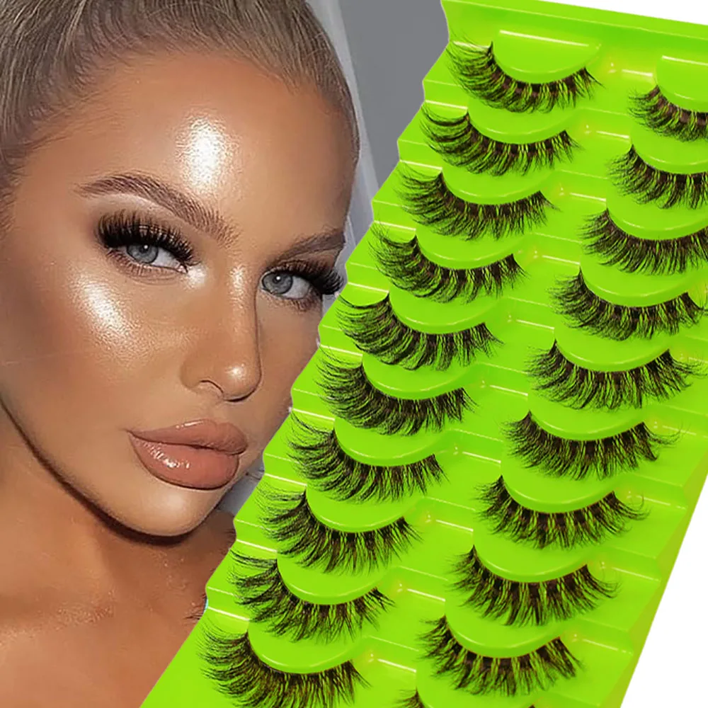 10 pairs of European and American style full false eyelashes, transparent stem, thick curled eyelashes