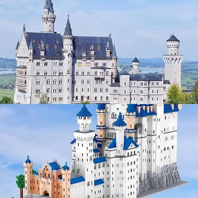 世界の有名な大きな建築物、白鳥の石の城、マイクロブロックセット、モデル構築キット、大人または子供向けの創造的な構築ゲーム