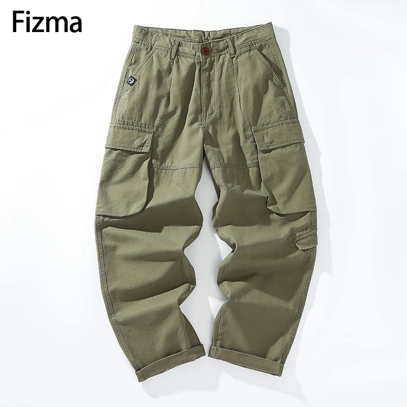 Fizma Solid Pantalones Cargo Male Autumn Winter Cargo Pants Men\'s Straight Trousers Loose Casual Outdoor Pants Men Pantalones