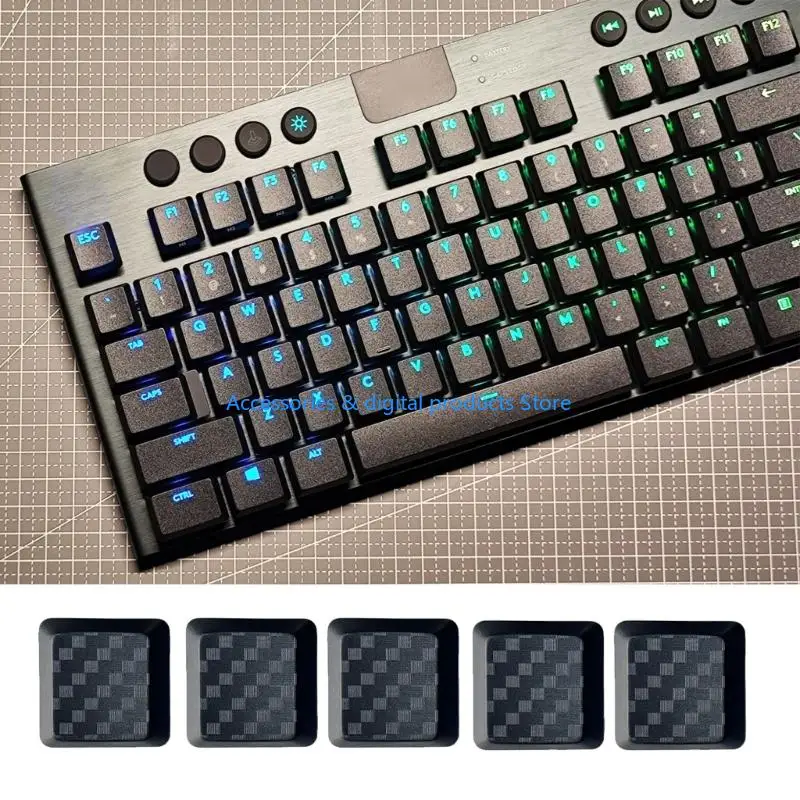 77JD 5Pcs Gaming Carbon Fiber Keycap Low Profile Nonslip Texture Cover Cap for G915/G813/G815/G913 TKL Keyboard