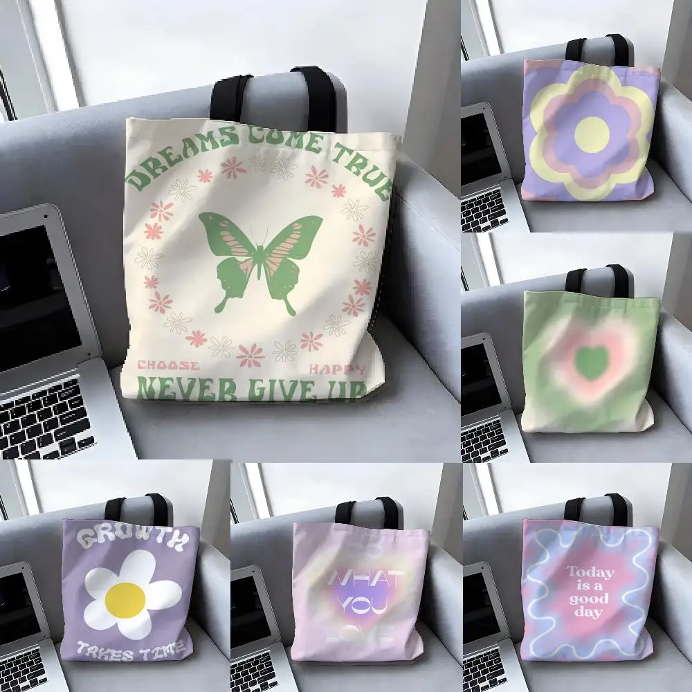 Floral Heart Mushroom Butterfly Storage Bags Versatile LargeCapacity Canvas Shoulder Bag Women's Casual Versatile Tote Bag