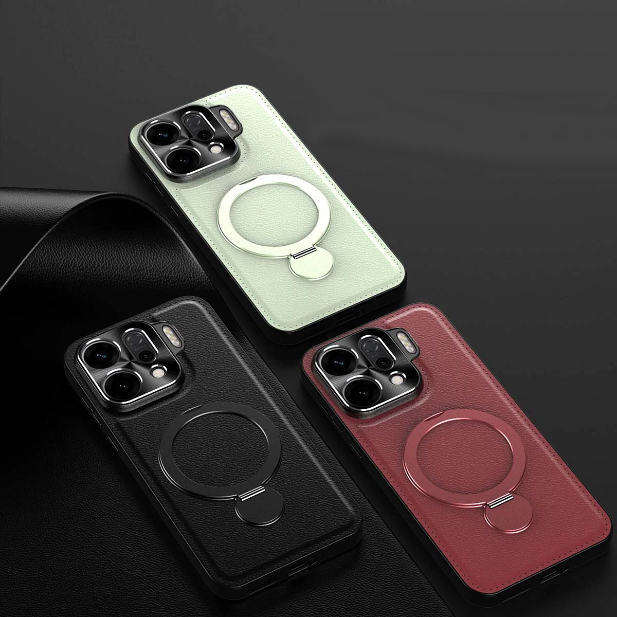 

Leather Silicone Phone Case For OPPO Find X9 Pro Cover Metal Holder Bracket Lens Protection Soft Case Magnetic Wireless Charging