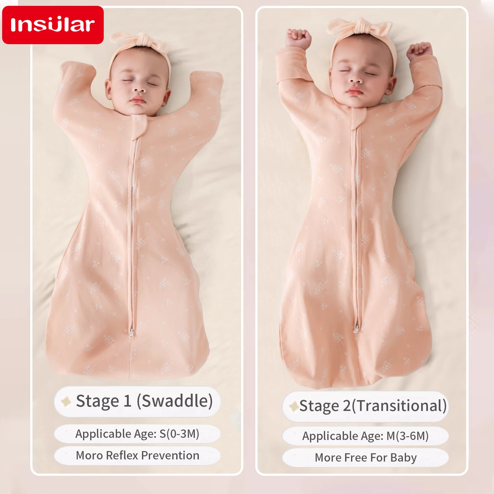 كيس نوم معزول كيس نوم قطني بيجامة رفيعة مضادة للركل ملابس نايتي 2-Way سحاب للأطفال حديثي الولادة محاكاة الرحم 0-1 سنة #3