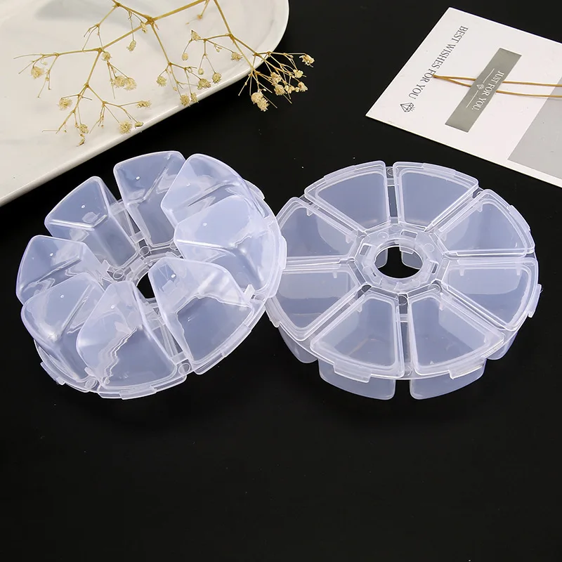 8 Grids Storage Box Beads Jewelry Round Compartment Plastic Organizer Transparent Container Case