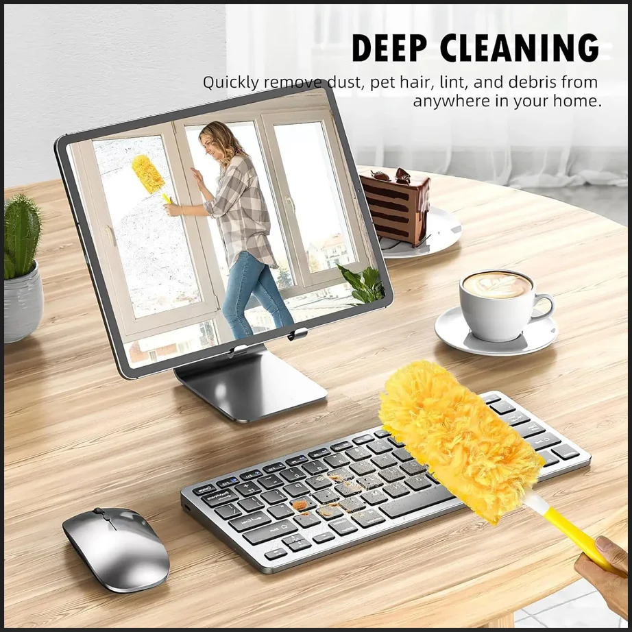 وجهين 360 ° مرسب كهرباء لتنظيف شبكة العنكبوت الغبار، تنظيف سقف منفضة الريش القابل للتصرف وسطح المكتب #5