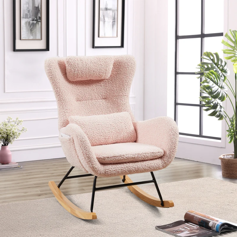 Rocking Chair Nursery Modern Rocking Chair With High Backrest Main Color Beige Main Material Fabric Filler Polyurethane Foam