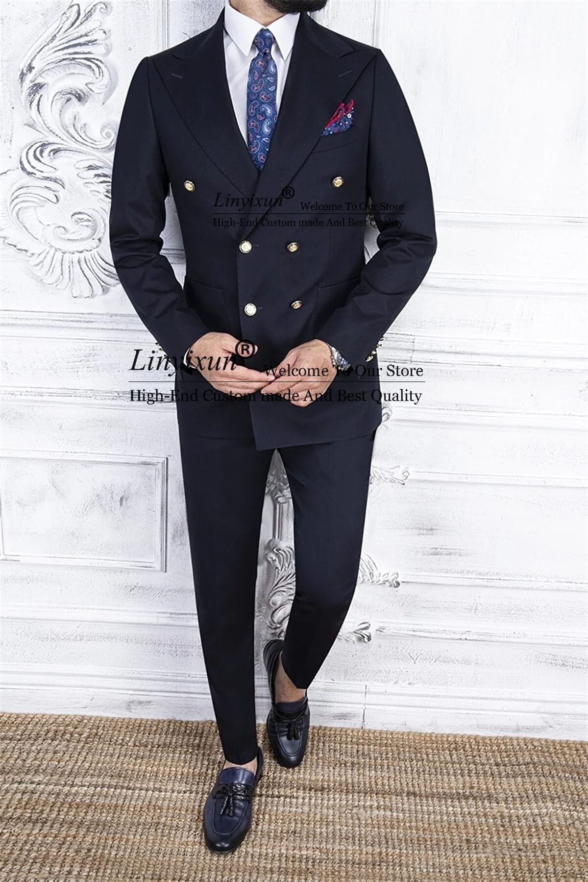 

Fashio Brown Wedding Suits For Men Double Breasted Groom Tuxedos 2 Pieces Sets Business Male Blazers With Pants Outfit Ternos