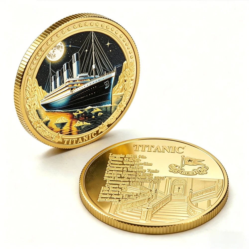 Vintage 1912 Titanic Gold-Plated Commemorative Medal Collectible Souvenir Coin Historical Movie Art Craft Gift