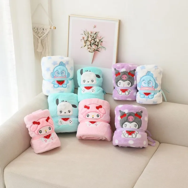 Plush Roll Blanket My Melody Kuromi Pochacco Air Conditioning Blanket Thin Blanket Kawaii Blanket