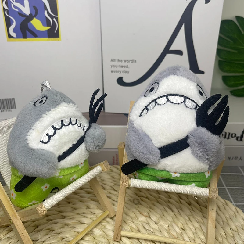 12CM Stupid Shark Fork Plush Toy Quirky Keychain Plush Doll Small Gift Backpack Pendants Bag Charms