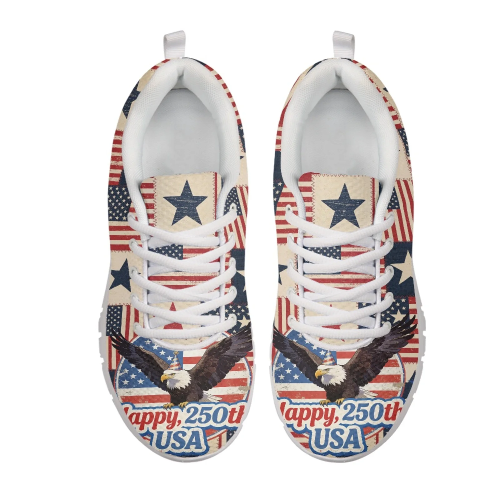 Coloranimal 4Th of July Mesh Running Shoes Featuring Patriotic Eagle Print Breathable Footwear for Tennis and Travel