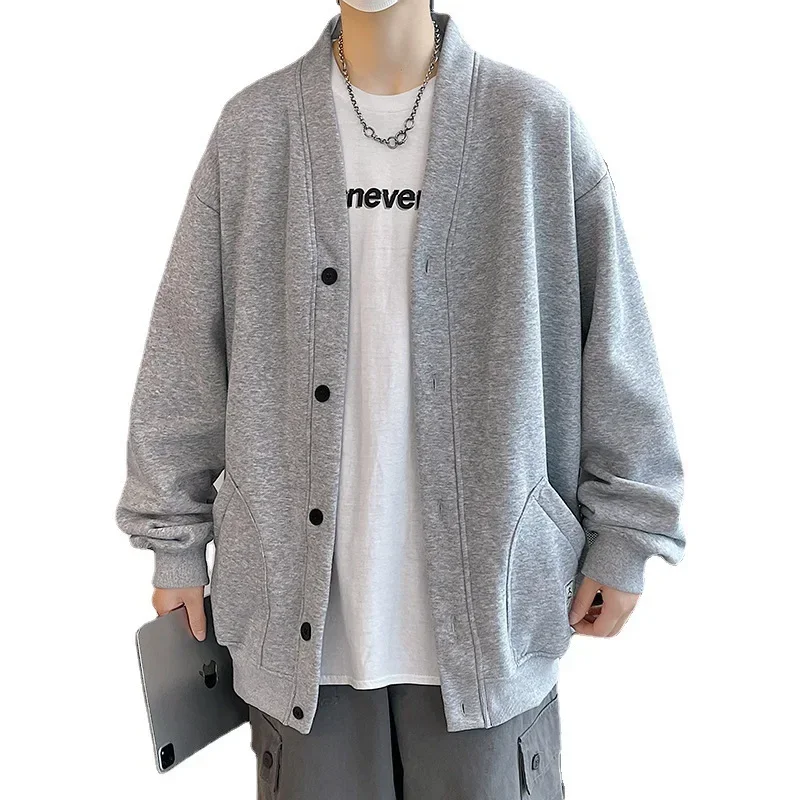 

2023 Korean Sweatshirts Men Fashion Solid Color Style Hoodies Autumn Brand Casual Loose Coat Street Thick Warm Male Cardigans