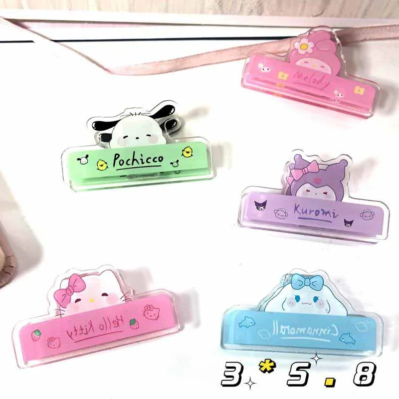 Kawaii Sanrio Anime Memo Clip Cute Hello Kitty My Melody Kuromi Cartoon Exam Paper Multi Functional Stationery Clip Girls Toys