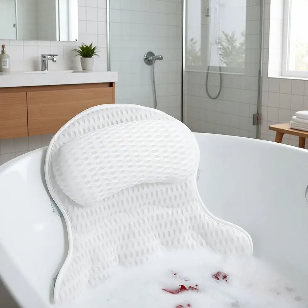 

Luxury Ergonomic Bathtub Pillow with 4D Mesh and 6 Suction Cups - Premium Spa Bath Accessories