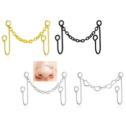 1PC Double Chain Piercing Fake Nose Piercing Cuff Gold Color Black Nostril None Pierced Fake Nose Cuff Nose Ring Jewelry Gift