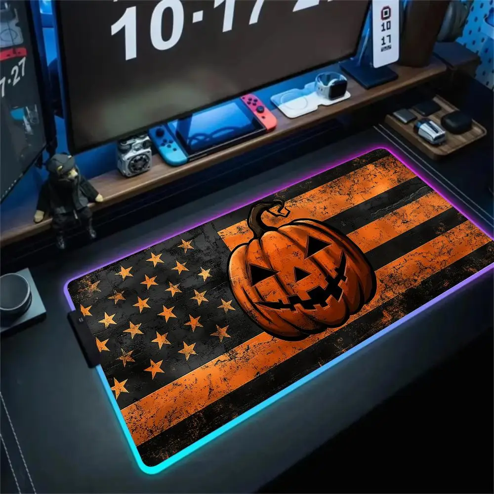 

RGB Mouse pad Halloween-themed flag design LED glow gaming mat rubber anti-slip Desk Mat pc accessories Gaming keypad mousepad