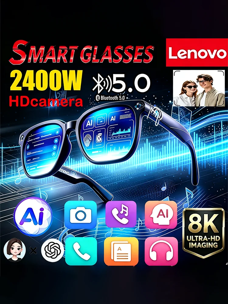 Lenovo 2026 Nowe Sportowe Inteligentne Okulary Przeciwsłoneczne 8K AI Okulary 2400MP Wkładanie Karty AI Tłumaczenie Rozmowy Bluetooth Nagrywanie Odtwarzanie Dźwięku HiFi — zdjęcie produktu 7