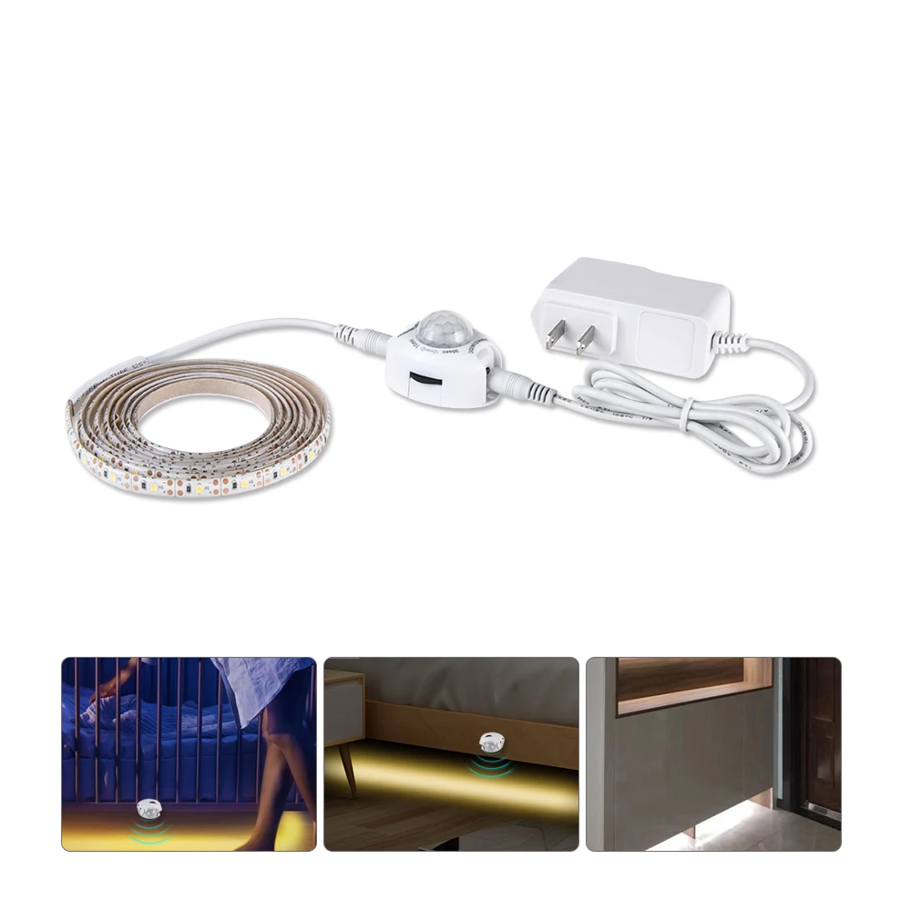 Motion Sensor LED Under Cabinet Light 1m 2m 3m 4m 5m 12V Flexible PIR Night Light Kitchen Wardrobe Bed Lighting IP65 Waterproof