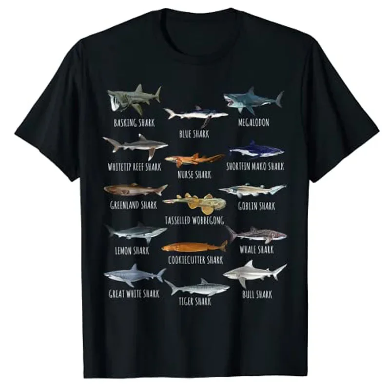 Comics Apparel for Kids Adults Y2K Tops Graphic Tee Tops Gift Idea Shark Species Biology Different Types of Sharks T-Shirt 2024