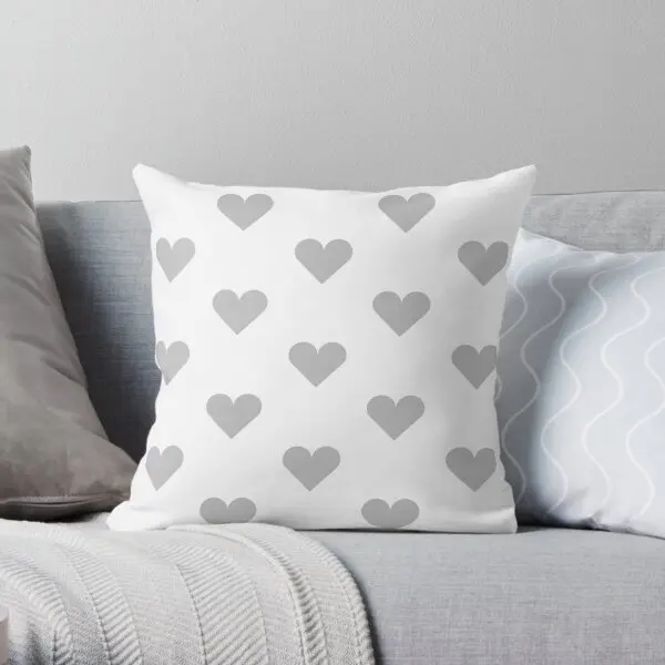 Medium Silver Grey And White Love Hearts  Printing Throw Pillow Cover Home Fashion Bed Anime Office Pillows not include One Side