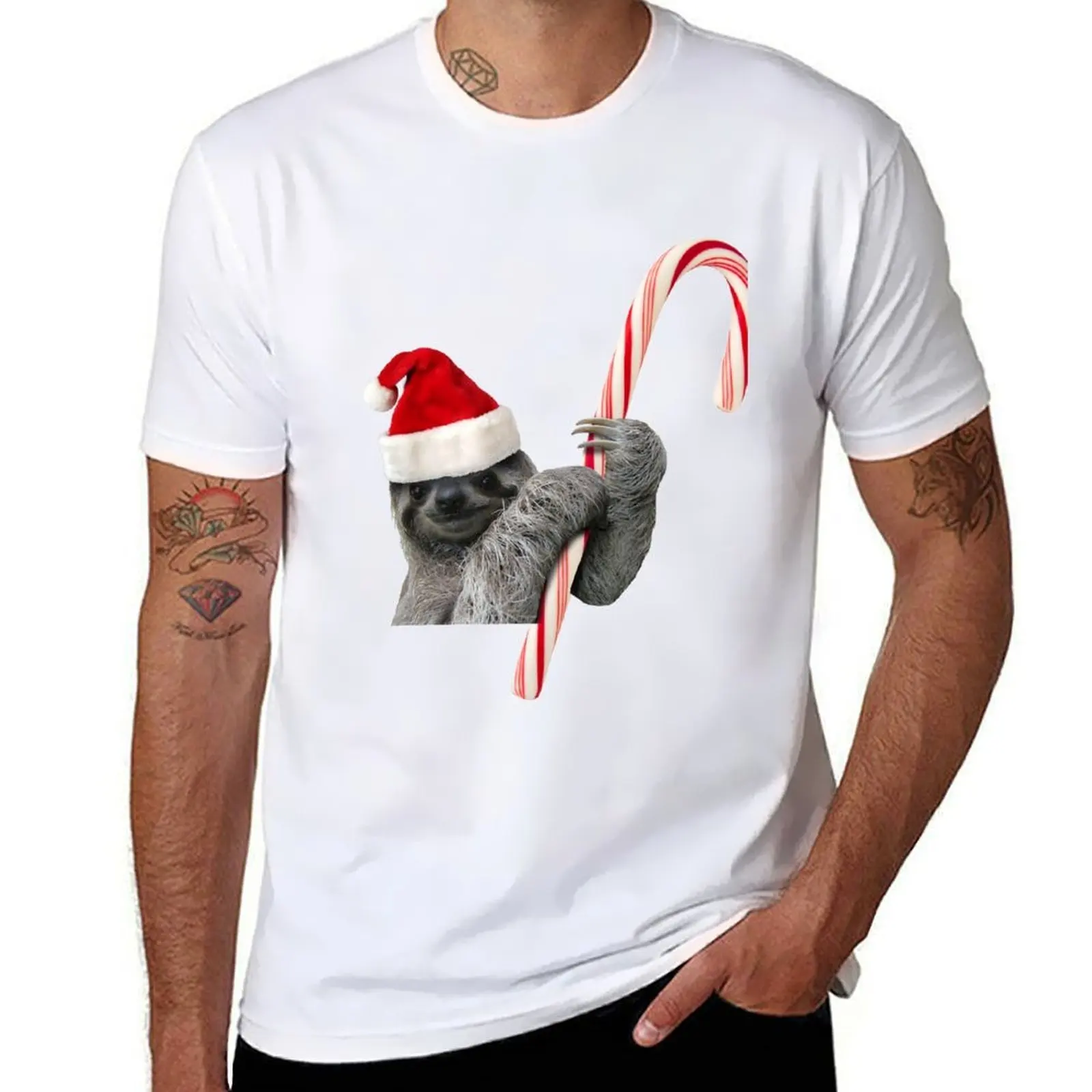 

Christmas Sloth with candy cane T-Shirt t shirts for man cotton soft funny t shirts man T-Shirt