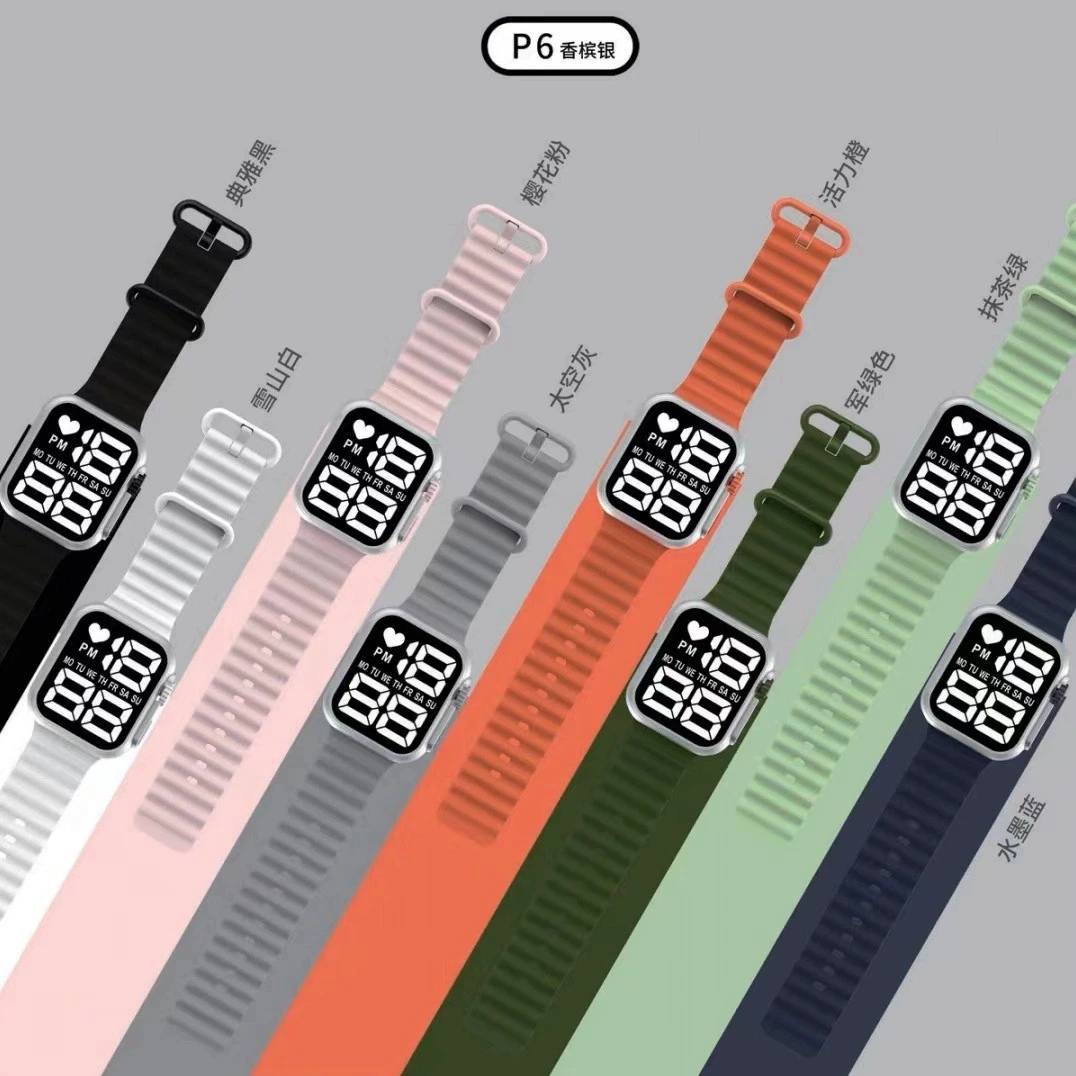 New LED electronic watch P6 champagne silver marine band fashion digital sports children students LED electronic watch