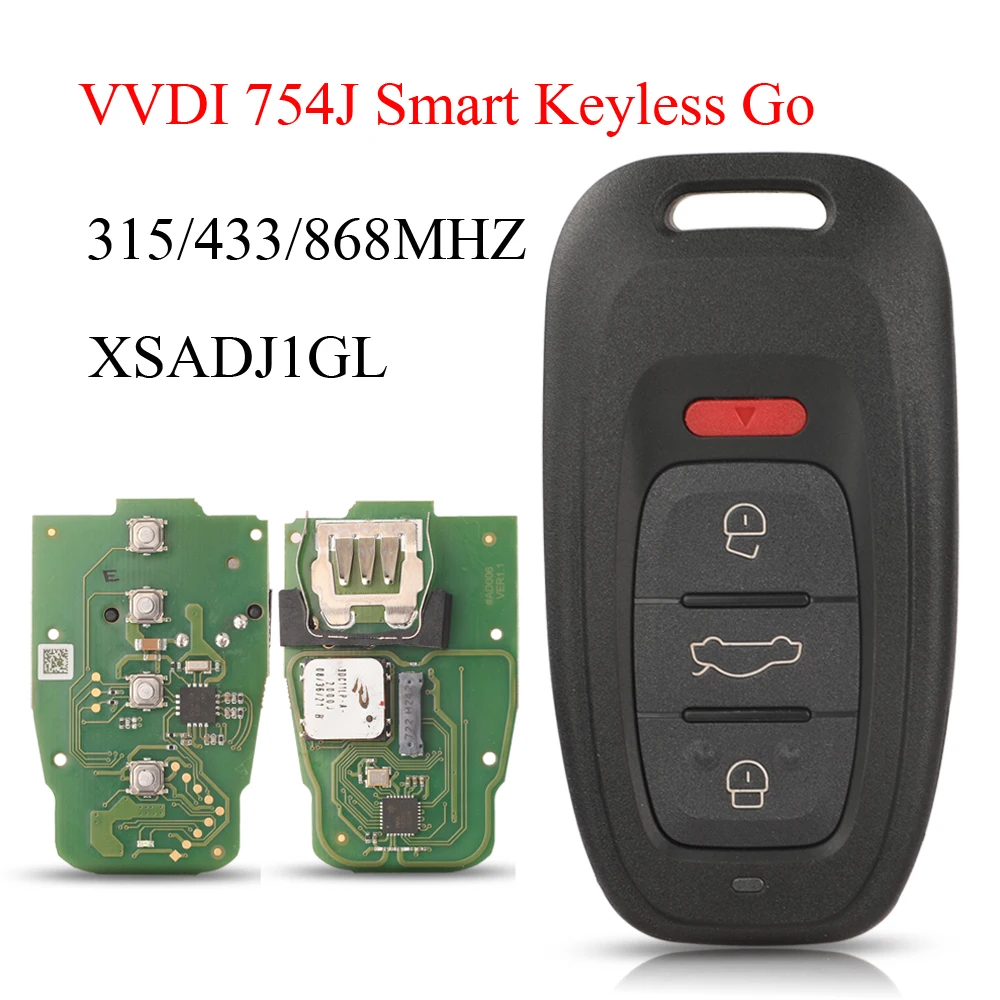 

jingyuqin 4 Buttons XSADJ1GL Xhorse VVDI 754J Smart Keyless Go Remote Key 315/433/868MHZ For Audi A6L Q5 A4L A7 A8