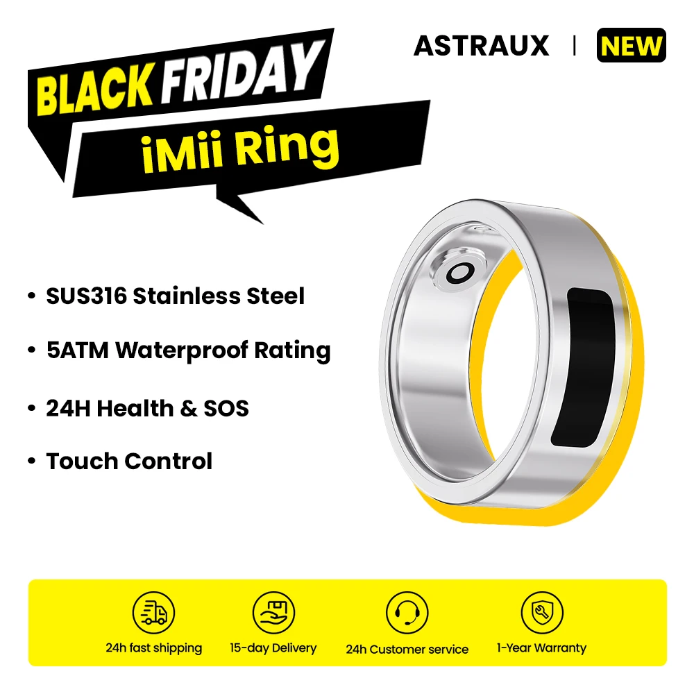 

SUS316 Stainless Steel ASTRAUX Smart Ring with Touch Men Women, Heart Rate and Blood Oxygen Monitor Smartring 5ATM Waterproof