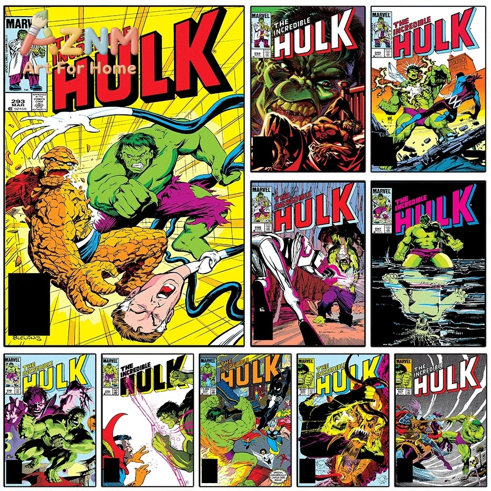 AZNM The Incredible Hulk Vs The Thing Vintage Comic Collage Canvas Wall Art Unframed Print, Superhero Poster for Bedroom Livin