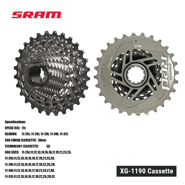 SRAM RED XG-1190 Cassette 11-30t, and 11-32t ratios are only compatible  with WiFLi and 1x rear derailleurs