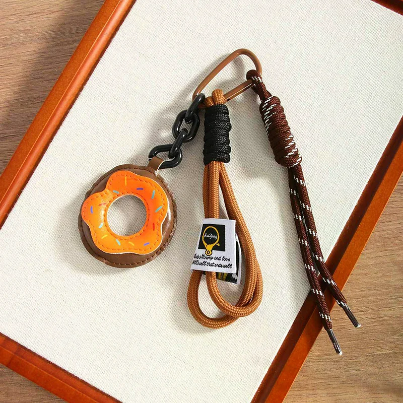 Rope Braided Donut Keyring, Simple and Chic PU Leather Bag Decoration Accessories