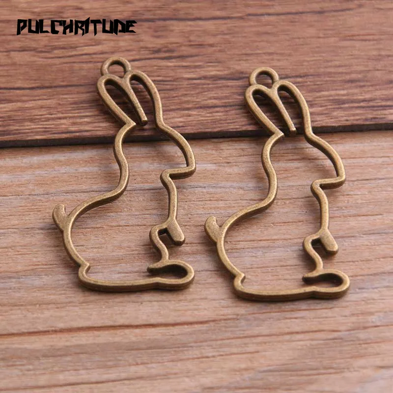 10pcs 23*44mm Three Color Alloy Jewelry Accessories Rabbit Charm Hollow Glue Blank Pendant Tray Bezel