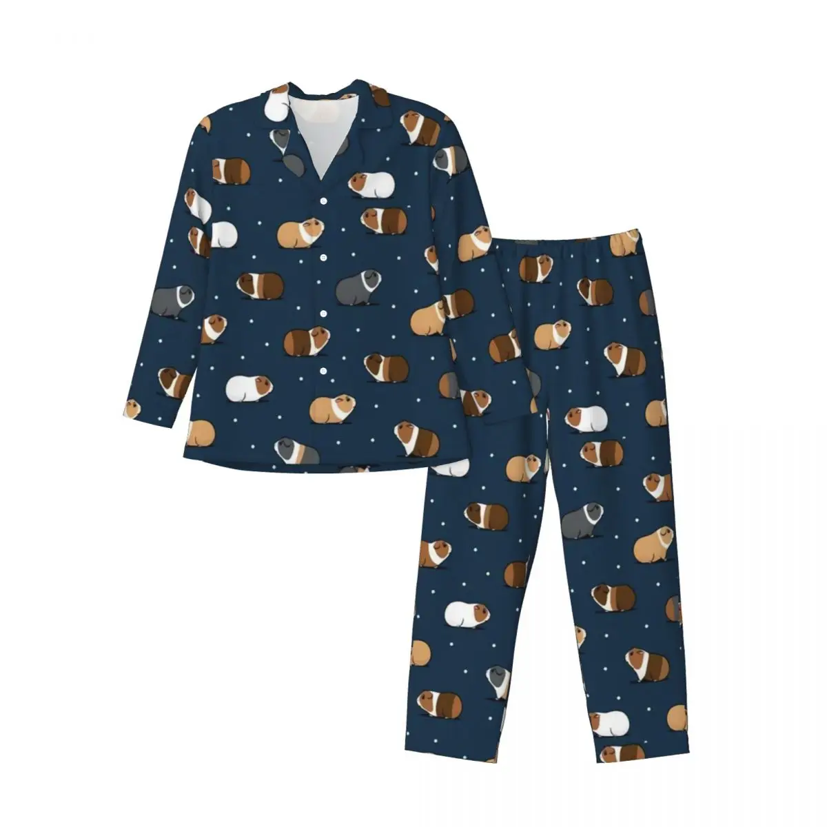 Little Guinea Pig Pajama Set Autumn Animal Print Home Sleepwear Unisex 2 Piece Casual Oversize Graphic Home Suit Birthday Gift