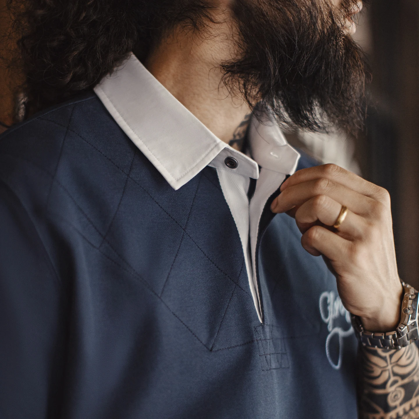 MADEN American Vintage Knitted Polo Shirt Men Turn-down Collar Letter Embroidery Loose Casual Daily